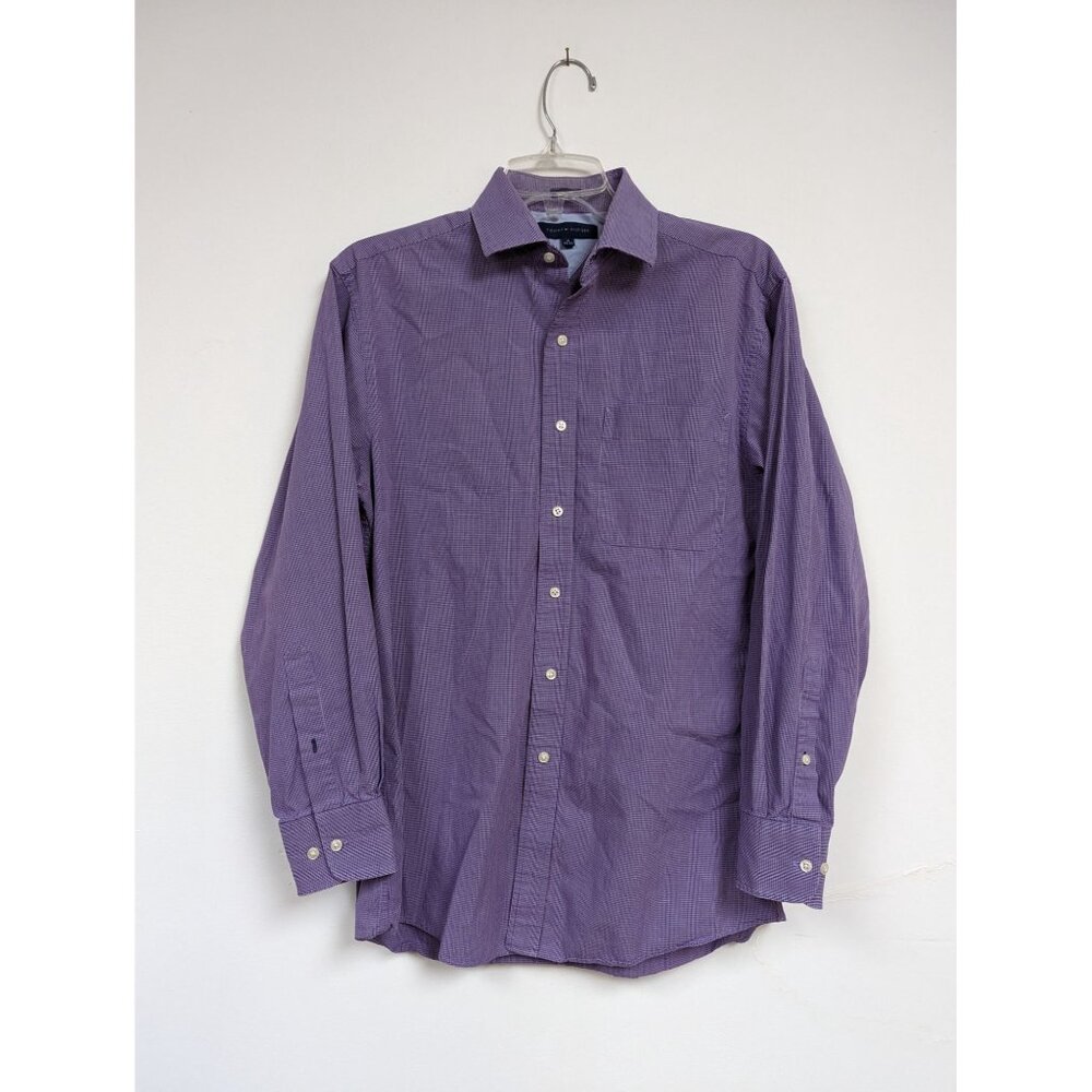 Tommy Hilfiger Dress Shirt 15 Purple Plaid 32-33 Long Sleeve Mens